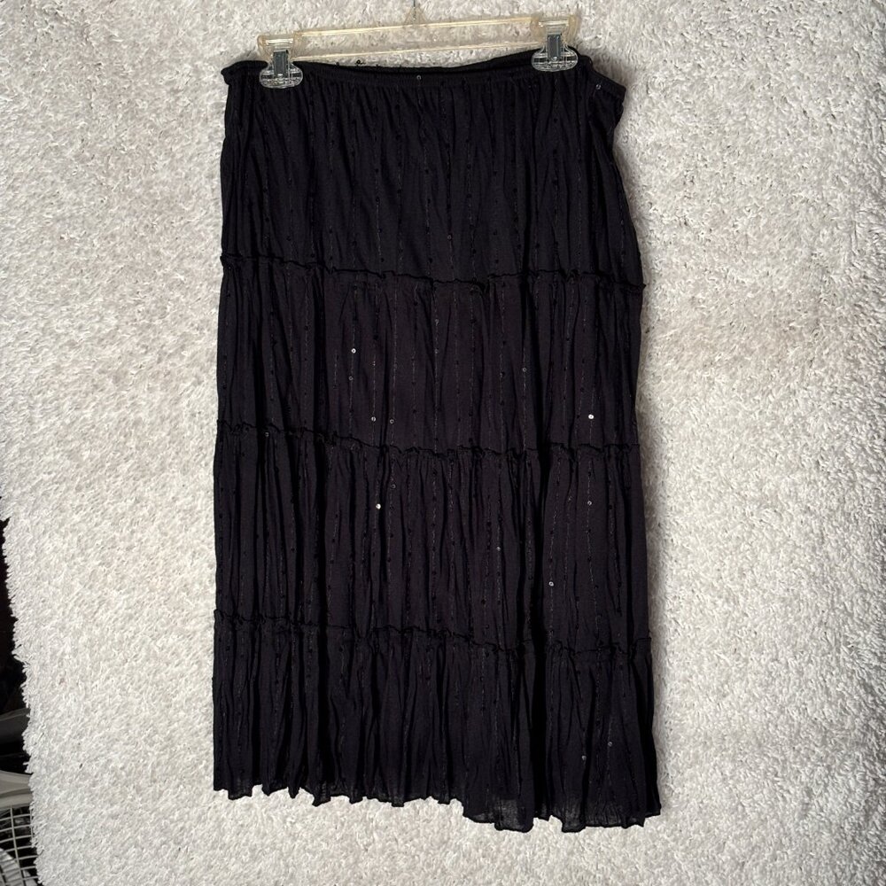 WOMEN’S BLACK WITH CLEAR SEQUINS LONG SKIRT GREAT CONDITION SIZE XL BRAND STUDIO